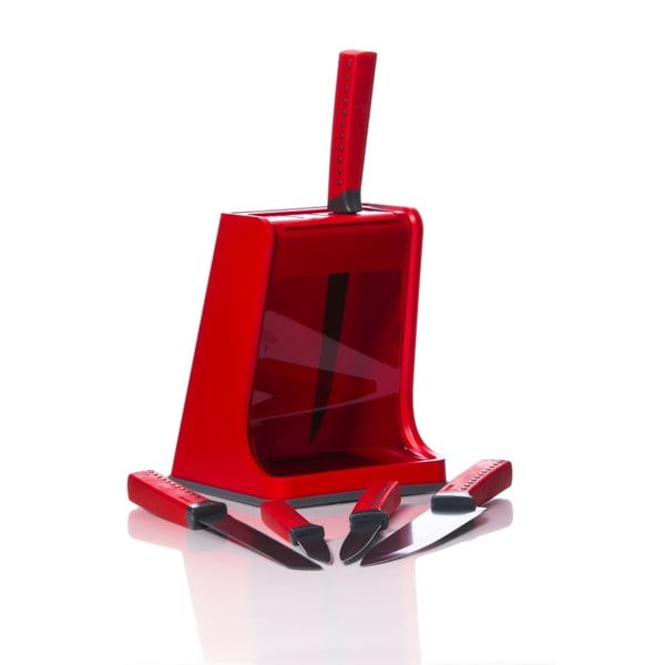 Set červeného bloku na nože a 5 nožů Red-image-2