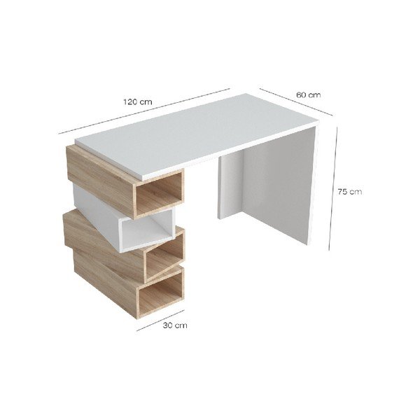 Bílý pracovní stůl se světle hnědými detaily Damon, šířka 120 cm-image-2