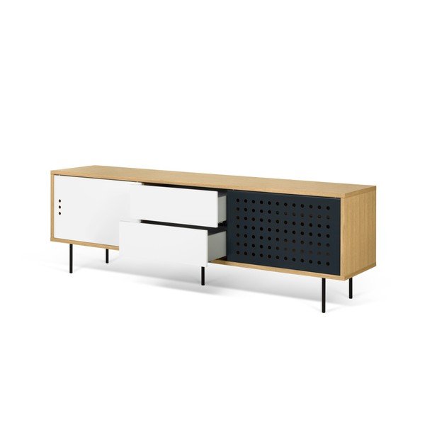 TV komoda v dekoru dubového dřeva s černobílými detaily TemaHome Dann Dots, délka 201 cm-image-3