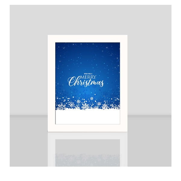 Obraz v bílém rámu Blue Merry Christmas, 23,5 x 28,5 cm