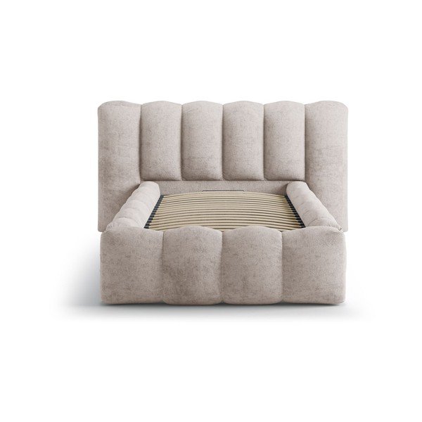 Helepruun polsterdatud üheinimesevoodi koos panipaiga ja voodipõhjaga 90x200 cm Lupine - Micadoni-image-3