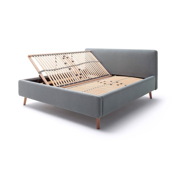 Sinakashall polsterdatud kaheinimesevoodi koos voodipõhja ja panipaigaga 180x200 cm Mattis - Meise Möbel-image-4