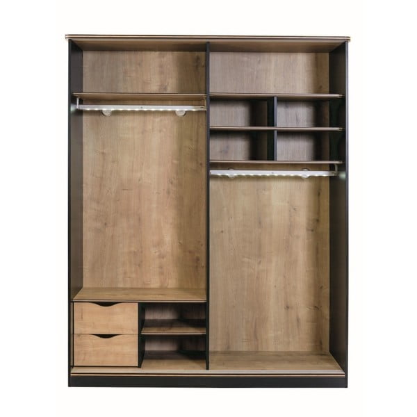 Černá šatní skříň s dveřmi v přírodní barvě Black Sliding Wardrobe-image-2