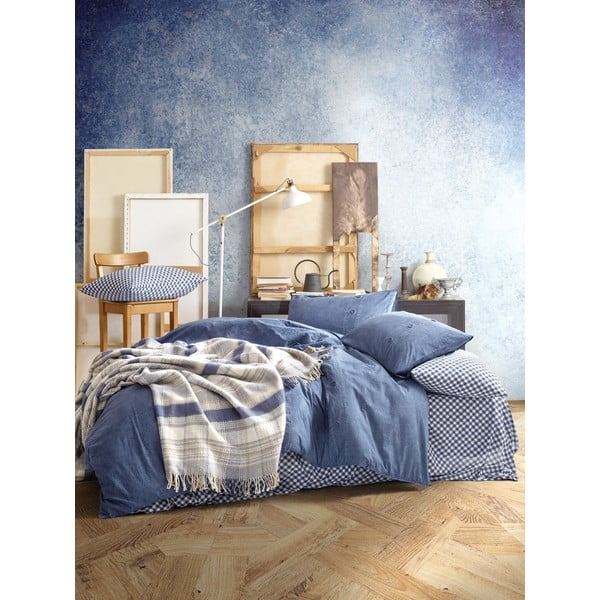 Tumesinise voodipesu komplekt koos voodipesu ja voodiplaadiga Cotton Box , 200 x 220 cm Denim - Mijolnir