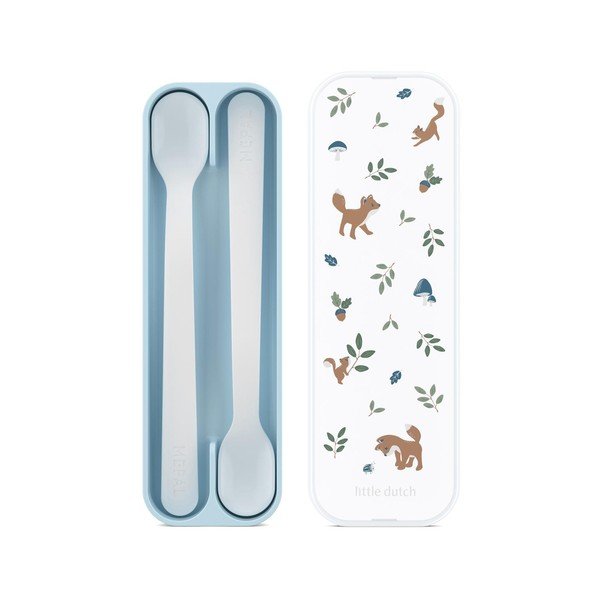 Helesinised plastmassist laste lusikad 2 tk komplektis Forest Friends - Mepal