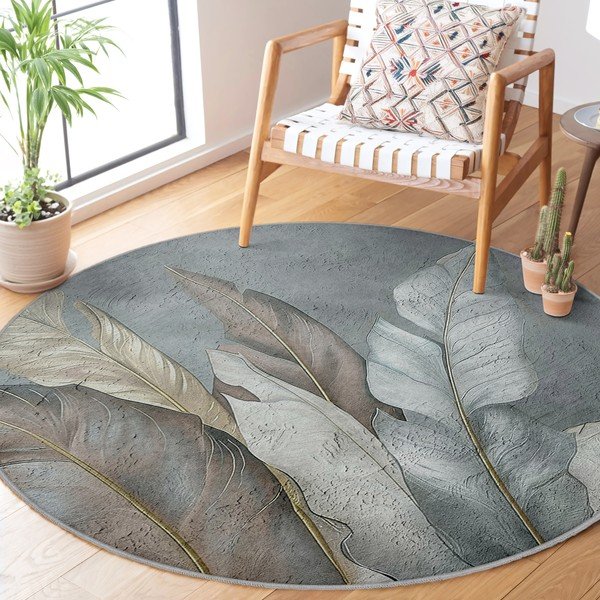 Roheline-hall pestav ümmargune vaip ø 100 cm Dusty Leaves - Mila Home-image-2