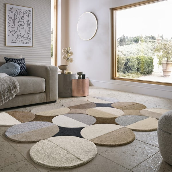 Hallikasbeež käsitsi kootud villane vaip 160x230 cm Mia Ellipse - Flair Rugs-image-1