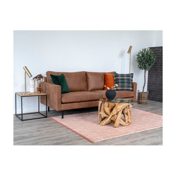 Pruun ümmargune klaasplaadiga diivanilaud ø 60 cm Grand Canyon – House Nordic-image-4