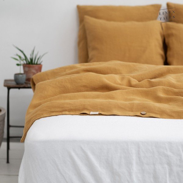Kollane kanepikiust tekikott 200x200 cm Amber – Linen Tales-image-2