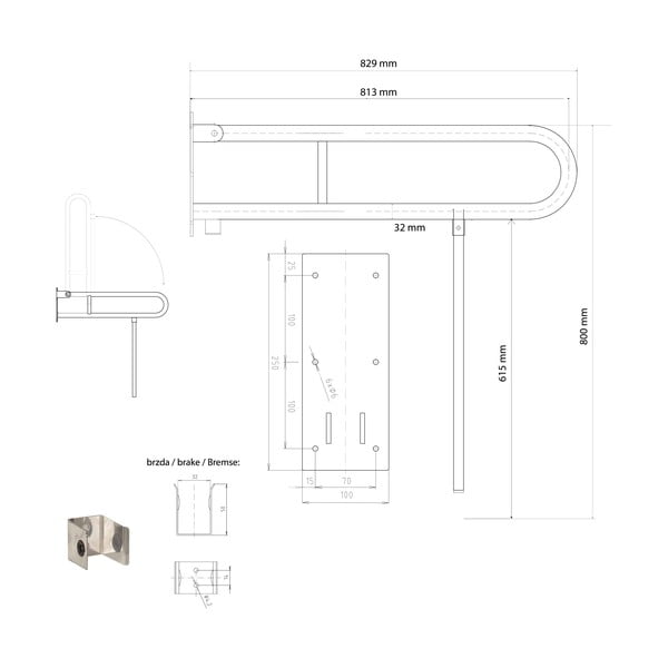 Seinale paigaldatav terasest vannitoa käepide 83 cm Handicap - Sapho-image-1