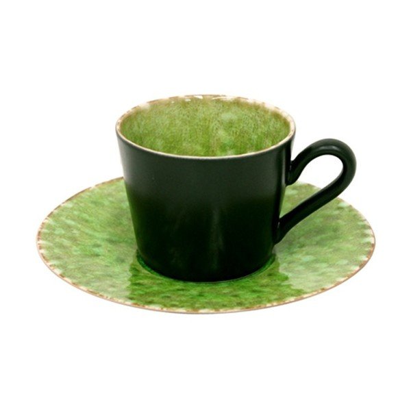 Černo-zelený kameninový hrnek na čaj s podšálkem Costa Nova Riviera, 0,18 l