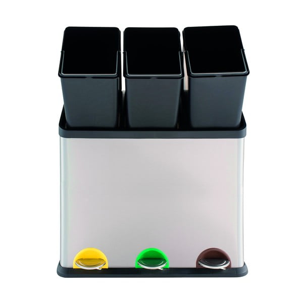 Matt hõbedane terasest prügikast 3x20 l sorteeritud jäätmete jaoks/pedaaliga Tri Selectif - MSV-image-2