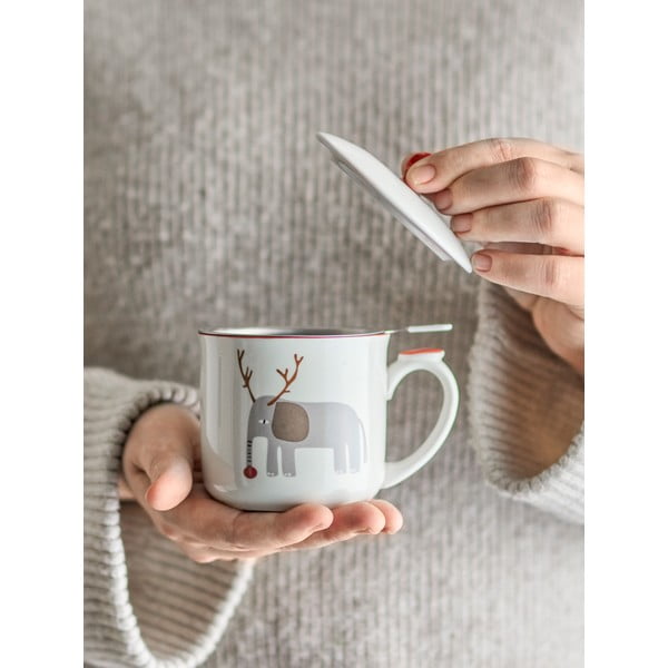 Valge kivikeraamikast jõulumotiiviga kruus koos sõelaga 300 ml Valentin - Bloomingville-image-1