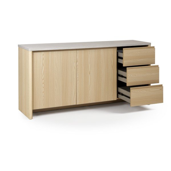 Valge/hele naturaalne tammepuust kummut 163x80x45 cm Dore - Marckeric-image-4