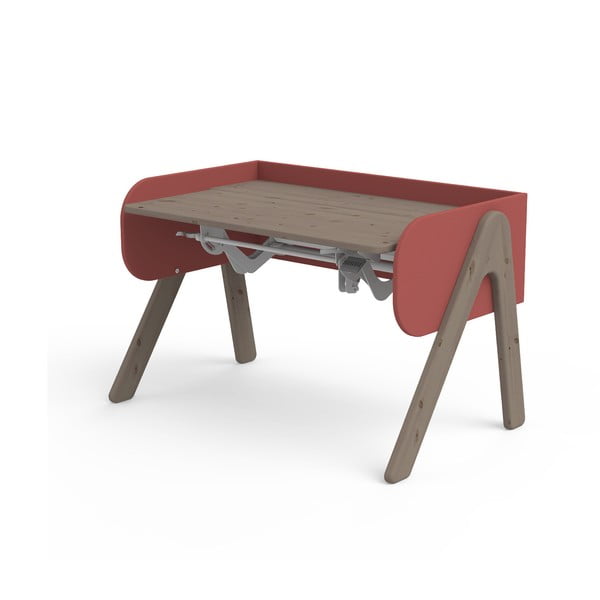 Tmavě hnědo-červený psací stůl z borovicového dřeva s nastavitelnou výškou Flexa Woody