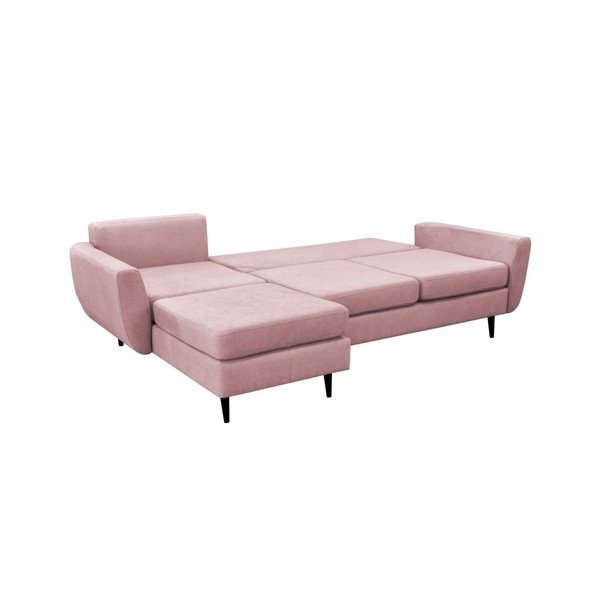 Světle růžová rozkládací pohovka s černými nohami Mazzini Sofas Hortensia, levý roh-image-4