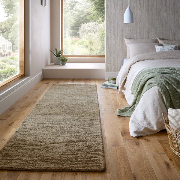 Khaki värvi käsitsi kootud villane vaip 80x230 cm Harris Boucle - Flair Rugs-image-1