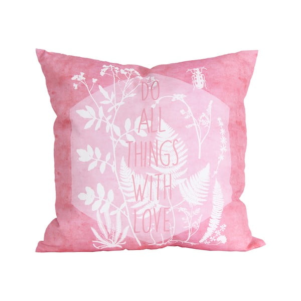Růžový polštář Maiko Do All Things With Love, 45 x 45 cm