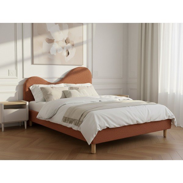 Polsterdatud kaheinimesevoodi liistudest raamiga 180x200 cm terrakota värvi Celina - Bobochic Paris-image-1