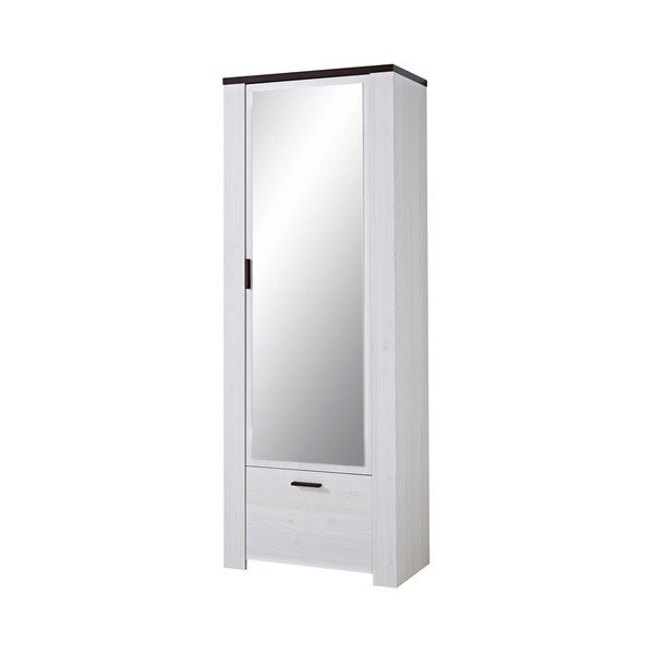 Bílá zrcadlová skříň s detaily v dekoru tmavě lakovaného dubového dřeva Germania Havanna