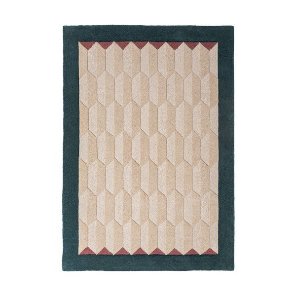 Käsitsi kootud villane vaip naturaalses värvitoonis/rohekassinises värvitoonis 120x170 cm Apex Border Wool - Flair Rugs