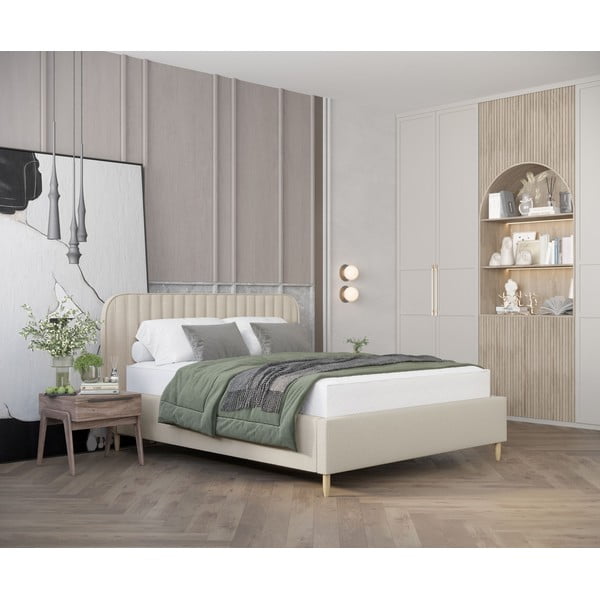 Beež polsterdatud kaheinimesevoodi koos panipaigaga 120x200cm Noto - Maison de Rêve-image-1
