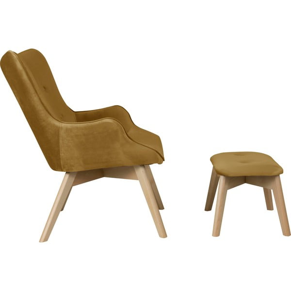 Sinepi värvi sametist tugitool koos jalatoega Niko - Ropez-image-3