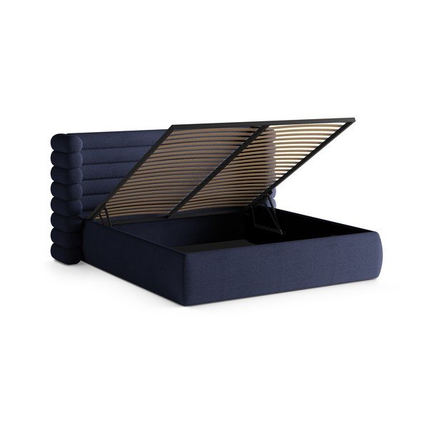 Sinine polsterdatud kaheinimesevoodi koos panipaiga ja voodipõhjaga 200x200 cm Mount - Micadoni-image-2