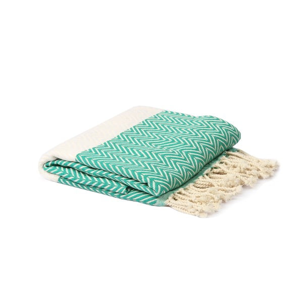 Zeleno-bílý hammam ručník Spa Time Zig, 95 x 180 cm