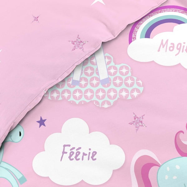 Roosa puuvillane laste voodipesu 140x200 cm Licorne - douceur d'intérieur-image-3