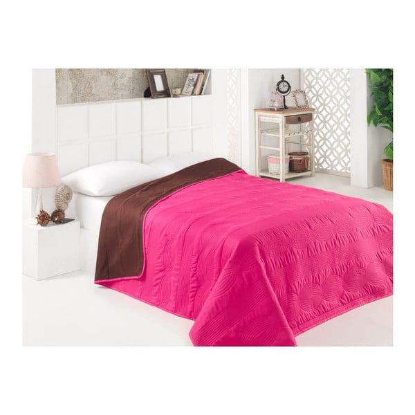 Růžovo-hnědý oboustranný přehoz přes postel z mikrovlákna, 200 x 220 cm