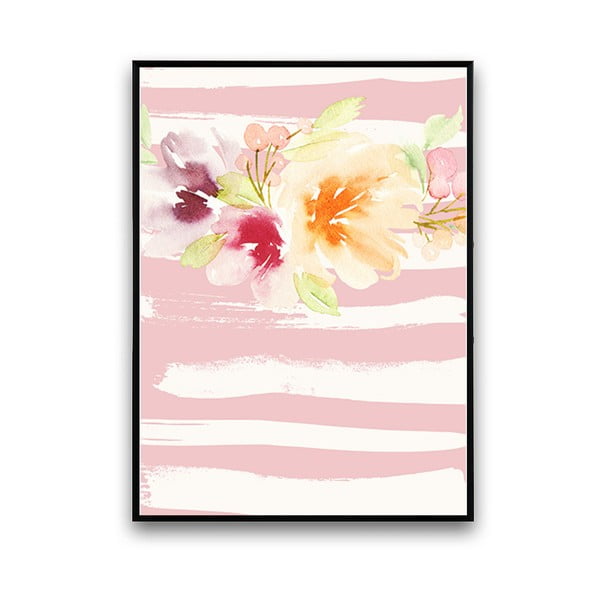 Plakát s květinami, růžovo-bílé pozadí, 30 x 40 cm
