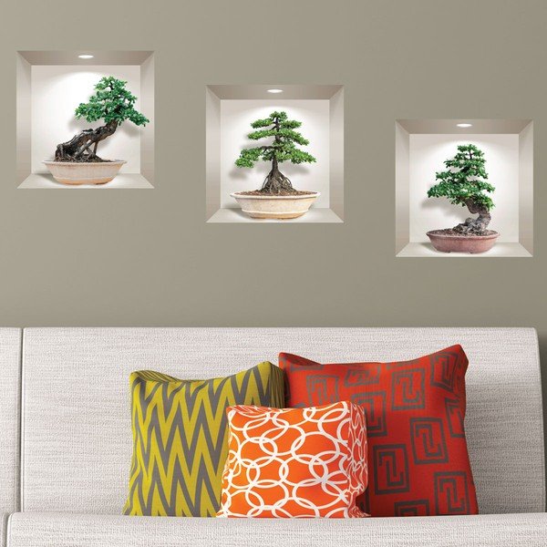Komplekt 3 3D seinakleebist Ginseng Bonsai - Ambiance-image-1