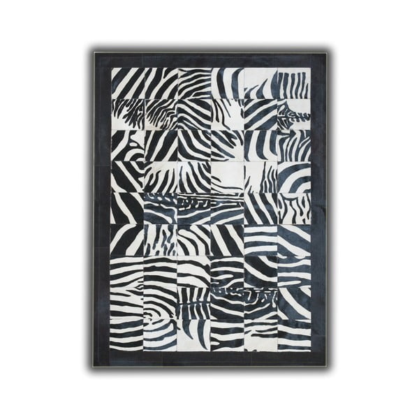 Koberec z pravé kůže Zebra Border, 140x200 cm