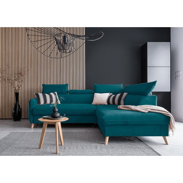 Türkiissinine sametist nurgadiivan (parem nurk) Sweet Harmony - Miuform-image-1