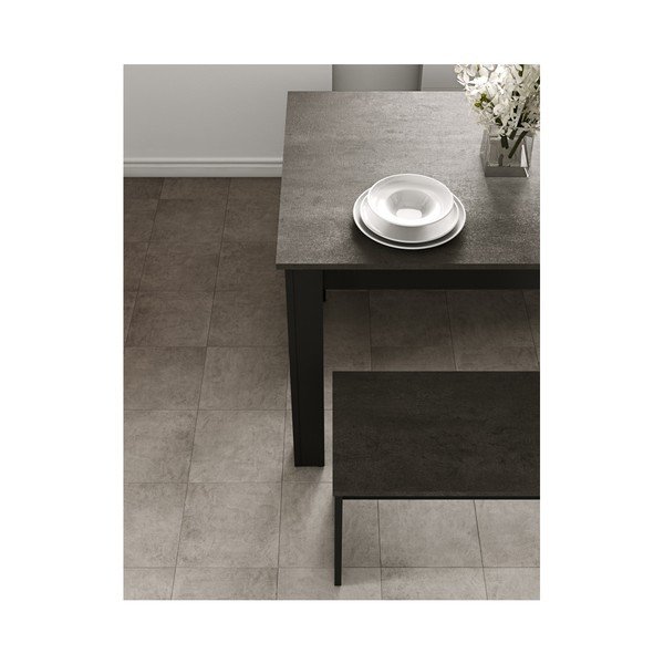 Set černého jídelního stolu a 2 lavic s deskou v dekoru betonu TemaHome Nice-image-4