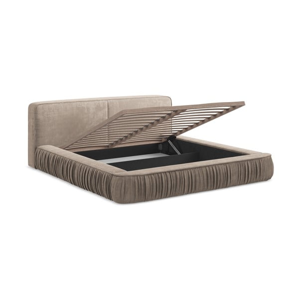 Beež polsterdatud kaheinimesevoodi koos voodipõhja ja panipaigaga 140x200 cm Keoni - Makamii-image-3