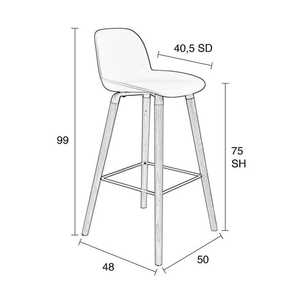 2 valge baaritooli komplekt, istme kõrgus 75 cm Albert Kuip - Zuiver-image-4