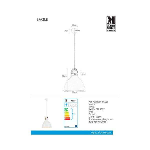 Valge riputatav valgusti ø 35 cm Eagle – Markslöjd-image-1