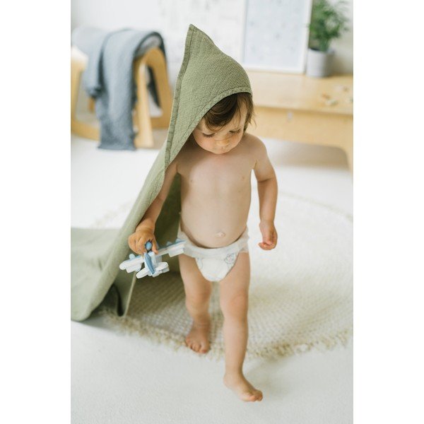 Roheline linane beebirätik kapuutsiga 100x100 cm - Linen Tales-image-3