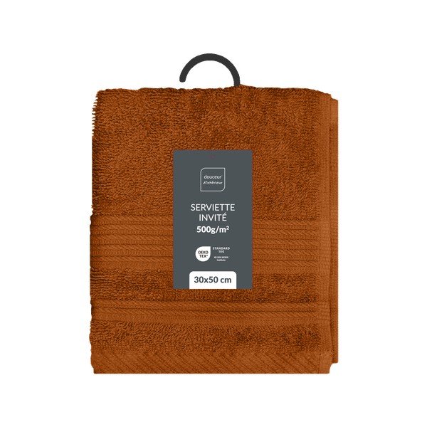 Terrakota värvi puuvillane froteerätik 30x50 cm Tendresse - douceur d'intérieur-image-4