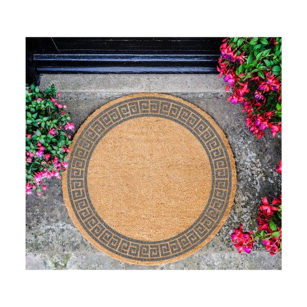 Šedá kulatá rohožka z přírodního kokosového vlákna Artsy Doormats Greek Border, ⌀ 70 cm-image-2