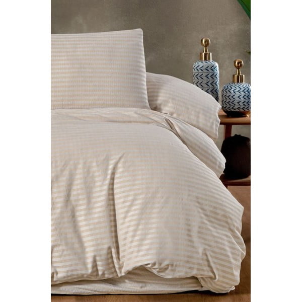 Kreem 4-osaline pikendatud voodipesu kaheinimesevoodile koos linaga 200x220 cm - Mila Home-image-1