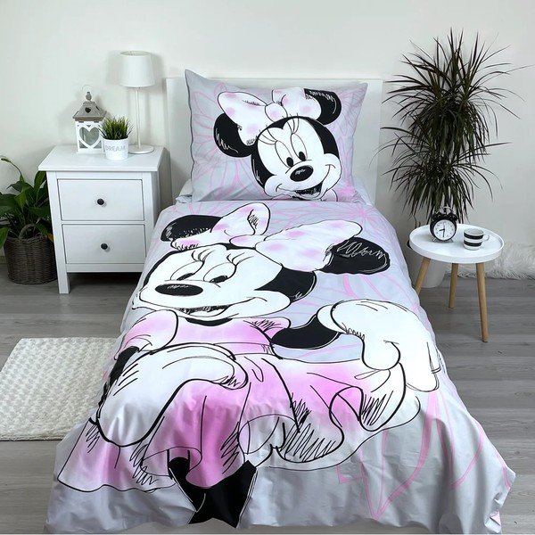 Roosa/hall puuvillane laste voodipesu üheinimesevoodile 140x200 cm Minnie Beautiful - Jerry Fabrics-image-1