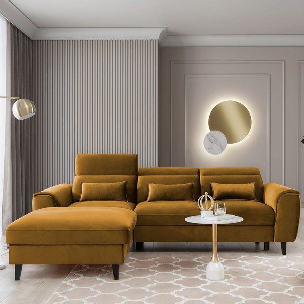 Kollane sametist lahtikäiv/sahtliga nurgadiivan (vasak nurk/lamamisosaga) Foble – ELTAP-image-1