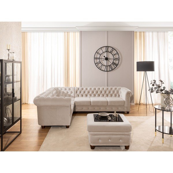 Beež sametist nurgadiivanvoodi (vasak nurk/L-kujuline) York Blik - Ropez-image-4