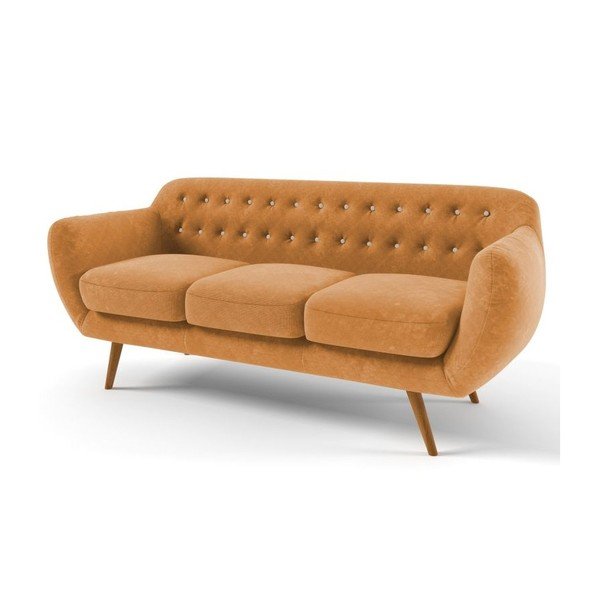 Žlutá pohovka pro tři se světle béžovými knoflíky Wintech Indigo-image-1