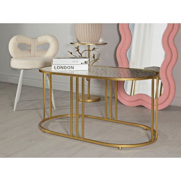 Valge/kuldne diivanilaud klaasist pealispinnaga 50x90 cm Antalia - Mauro Ferretti-image-1