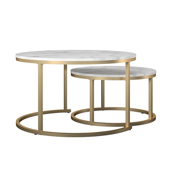 Valged-kuldsed ümmargused kohvilauad marmorist dekooriga, ø 79 cm, 2 tk komplektis Amelia - CosmoLiving by Cosmopolitan
