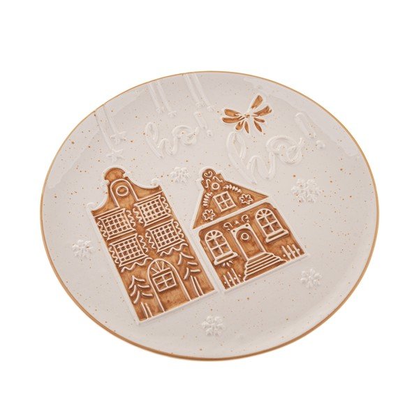 Valge keraamiline serveerimistaldrik jõulumustriga ø 26 cm Christmas cottage – Dakls